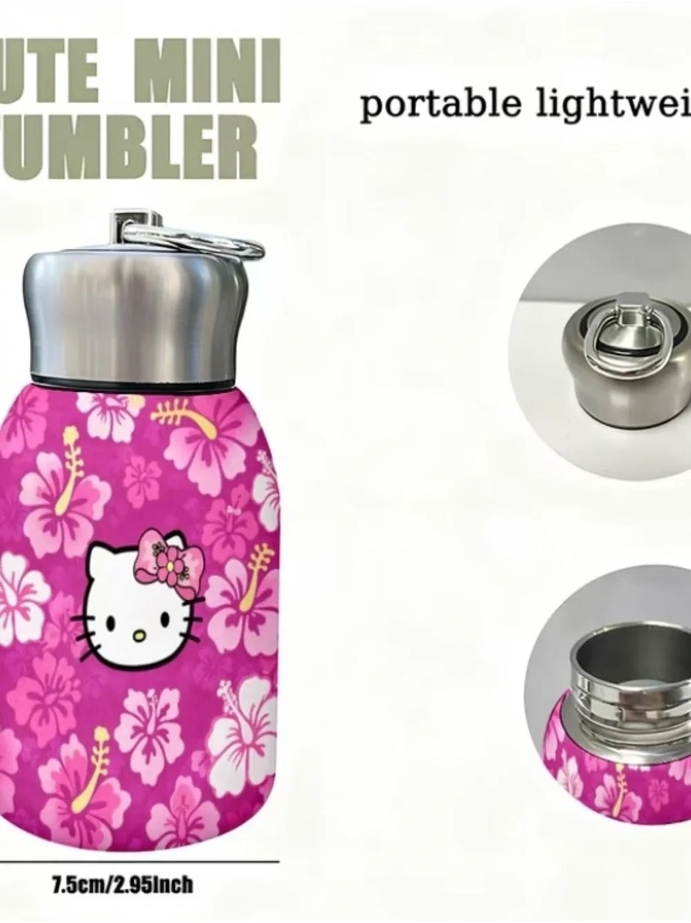 Hello Kitty Hot Pink Floral Stainless Steel Bottle with Silver Cap